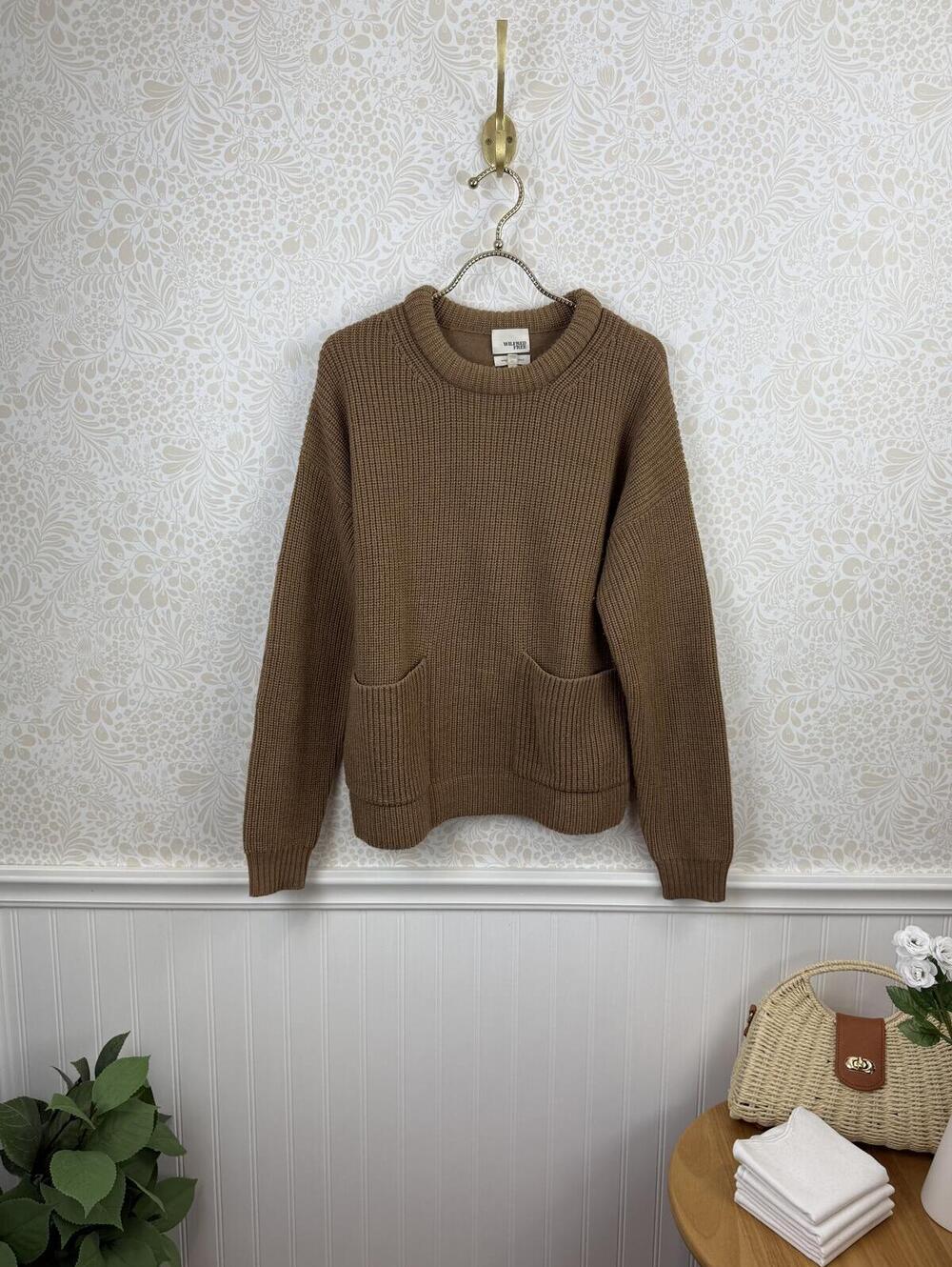 Wilfred Free 100% Italian Wool Tan Crewneck Front Pocket Sweater - Size - Medium